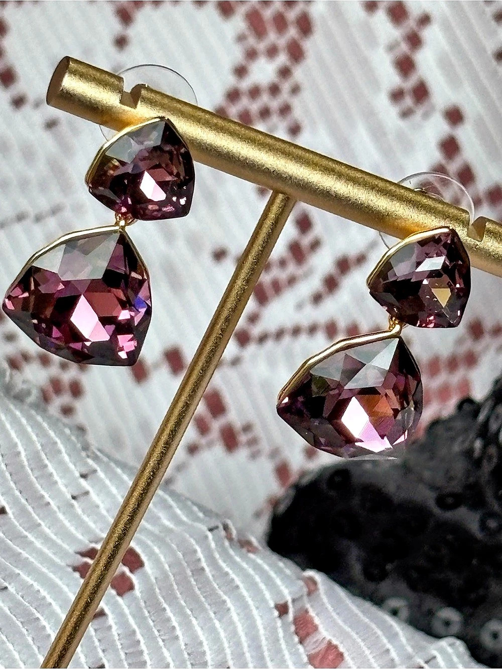 Park Lane Wineberry Earrings Purple & Gold Trillion Cut Beautiful Deep Wine